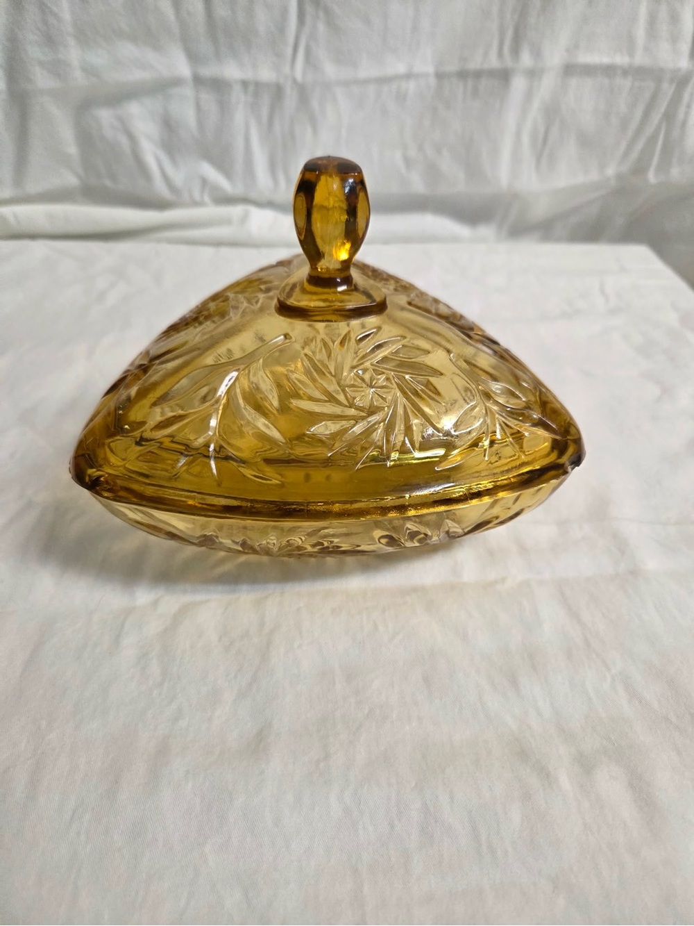 Amber Pressed Glass Covered Candy Dish
